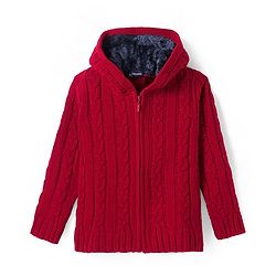 Pine Kids Knitted Full Sleeves Hooded Front Open Sweater with Cable Knit Design - Dark Red