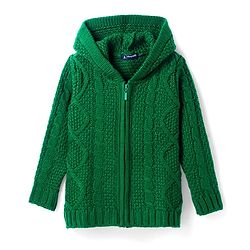 Pine Kids Knitted Full Sleeves Hooded Front Open Sweater with Cable Knit Design - Green