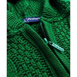 Pine Kids Knitted Full Sleeves Hooded Front Open Sweater with Cable Knit Design - Green