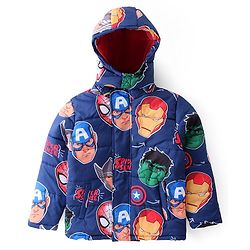Pine Kids Marvel Woven Full Sleeves Padded Jacket with Detachable Hood & Avengers Graphics - Navy Blue