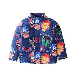 Pine Kids Marvel Woven Full Sleeves Padded Jacket with Detachable Hood & Avengers Graphics - Navy Blue