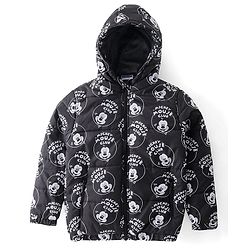 Pine Kids Disney Woven Full Sleeves Padded Hooded Jacket with Mickey Mouse Graphics - Black