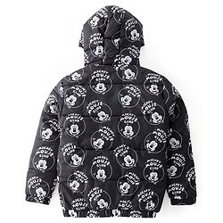 Pine Kids Disney Woven Full Sleeves Padded Hooded Jacket with Mickey Mouse Graphics - Black