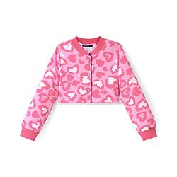 Pine Kids Cotton Knit Full Sleeves Hearts Printed Jacket with Solid Color Frock - Dark Pink