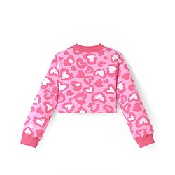 Pine Kids Cotton Knit Full Sleeves Hearts Printed Jacket with Solid Color Frock - Dark Pink