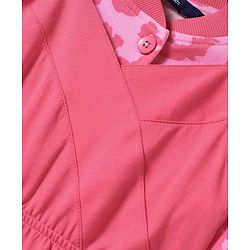 Pine Kids Cotton Knit Full Sleeves Hearts Printed Jacket with Solid Color Frock - Dark Pink