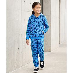 Pine Kids Cotton Knit Full Sleeves Hooded Sweatshirt & Joggers Set with  Print - Blue