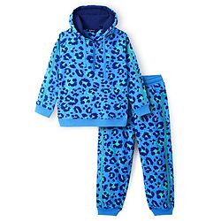 Pine Kids Cotton Knit Full Sleeves Hooded Sweatshirt & Joggers Set with  Print - Blue