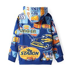 Pine Kids Cotton Knit Full Sleeves Text Printed Winter Wear Hooded Sweatshirt & Joggers Set with Kangaroo Pockets - Blue