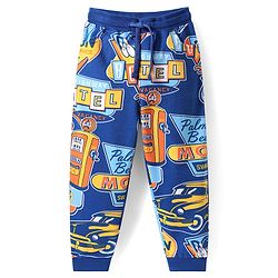 Pine Kids Cotton Knit Full Sleeves Text Printed Winter Wear Hooded Sweatshirt & Joggers Set with Kangaroo Pockets - Blue