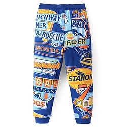 Pine Kids Cotton Knit Full Sleeves Text Printed Winter Wear Hooded Sweatshirt & Joggers Set with Kangaroo Pockets - Blue