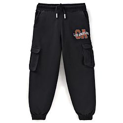 Pine Kids Cotton Knit Full Length Lounge Pant With Text Print - Black