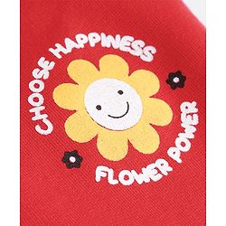 Pine Kids Knit Full Length Lounge Pant With Floral & Text Print - Red