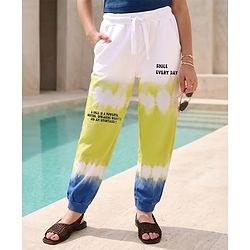 Pine Kids Cotton Knit Full Length Lounge Pant with Text Print & Ombre Effect - White