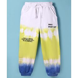 Pine Kids Cotton Knit Full Length Lounge Pant with Text Print & Ombre Effect - White