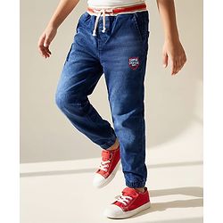 Pine Kids Denim Woven Full Length Washed Jeans With Badge Detailing - Navy