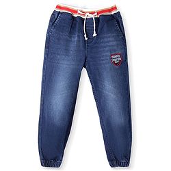 Pine Kids Denim Woven Full Length Washed Jeans With Badge Detailing - Navy