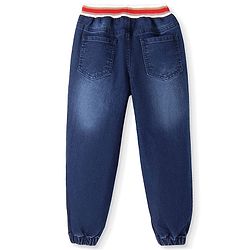 Pine Kids Denim Woven Full Length Washed Jeans With Badge Detailing - Navy