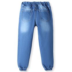 Pine Kids Full Length Washed Denim Jeans with Text Embroidery - Blue