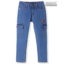 Pine Kids Denim Woven Full Length Washed Jeans With Text Embroidery - Blue