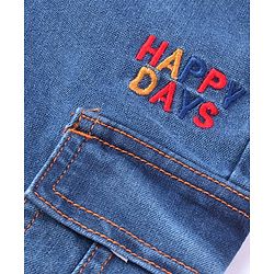 Pine Kids Denim Woven Full Length Washed Jeans With Text Embroidery - Blue