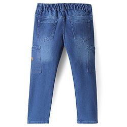 Pine Kids Full Length Washed Denim Jeans with Text Embroidery & Cut & Sew Design - Blue