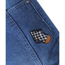 Pine Kids Full Length Washed Denim Jeans with Text Embroidery & Cut & Sew Design - Blue