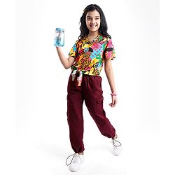 Pine Kids Viscose Woven Half Sleeves Top with Floral Print & Tie Knot Design - Multicolor