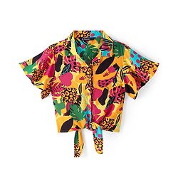 Pine Kids Viscose Woven Half Sleeves Top with Floral Print & Tie Knot Design - Multicolor
