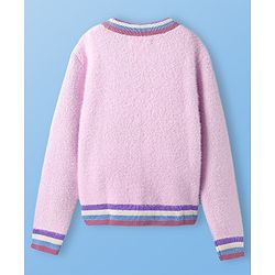 Pine Kids Knit Full Sleeves Striped Pullover Sweater with Text Embroidery - Pink