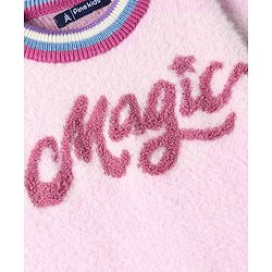 Pine Kids Knit Full Sleeves Striped Pullover Sweater with Text Embroidery - Pink