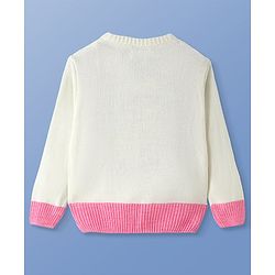 Pine Kids Knitted Full Sleeves Pullover Sweater With Floral Embroidery - Off White