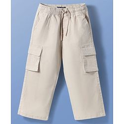 Pine Kids Cotton Woven Full Length  Trouser with Pockets - Beige