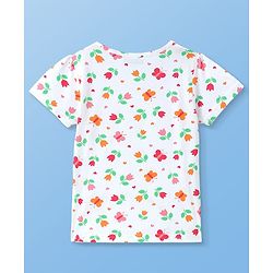 Pine Kids Cotton Knit Half Sleeves Night Suit With Floral Print - Off White