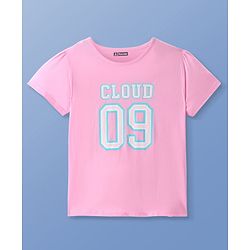 Pine Kids Cotton Knit Half Sleeves Night Suit With Text Print - Light Pink & Blue