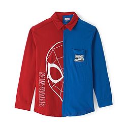 Pine Kids Marvel Terry Twofer Full Sleeve Shirt and Sleeveless T-Shirt Set With Spiderman Graphics and Pocket Detailing - Navy Red & White