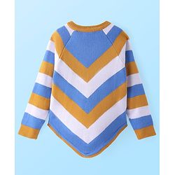 Pine Kids Knitted Raglan Full Sleeves Chervon Designed Pullover Sweater - White Blue & Golden