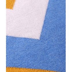 Pine Kids Knitted Raglan Full Sleeves Chervon Designed Pullover Sweater - White Blue & Golden