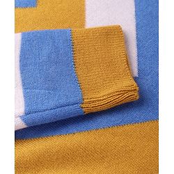 Pine Kids Knitted Raglan Full Sleeves Chervon Designed Pullover Sweater - White Blue & Golden