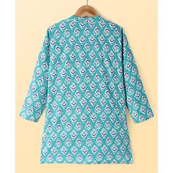 Pine Kids Cotton Woven Full Sleeves Kurta Pyjama Set with Floral Print - Turquoise
