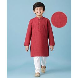 Pine Kids Cotton Woven Full Sleeves Solid Colour Kurta Pyjama Set - Maroon