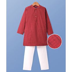 Pine Kids Cotton Woven Full Sleeves Solid Colour Kurta Pyjama Set - Maroon