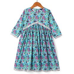 Pine Kids Cotton Woven Three Fourth Sleeves Kurta & Churidar with Dupatta Set Floral Print - Pink