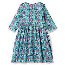 Pine Kids Cotton Woven Three Fourth Sleeves Kurta & Churidar with Dupatta Set Floral Print - Pink