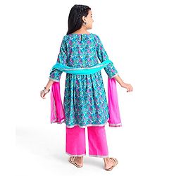 Pine Kids Cotton Woven Three Fourth Sleeves Kurta & Churidar with Dupatta Set Floral Print - Pink