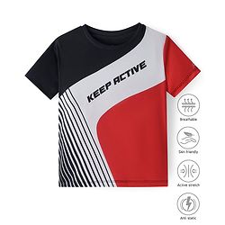 Pine Active Knit Half Sleeves T-Shirt With Colour Block & Text Print - Multi Colour