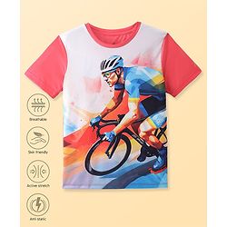 Pine Active Knit Half Sleeves Cycle Printed T-Shirt - Red