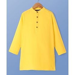 Pine Kids Viscose Woven Full Sleeves Solid Kurta Pyjama Set with Floral Printed Jacket - Yellow