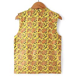 Pine Kids Viscose Woven Full Sleeves Solid Kurta Pyjama Set with Floral Printed Jacket - Yellow