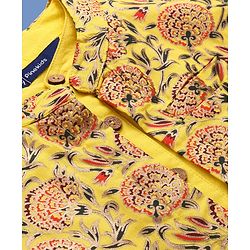 Pine Kids Viscose Woven Full Sleeves Solid Kurta Pyjama Set with Floral Printed Jacket - Yellow